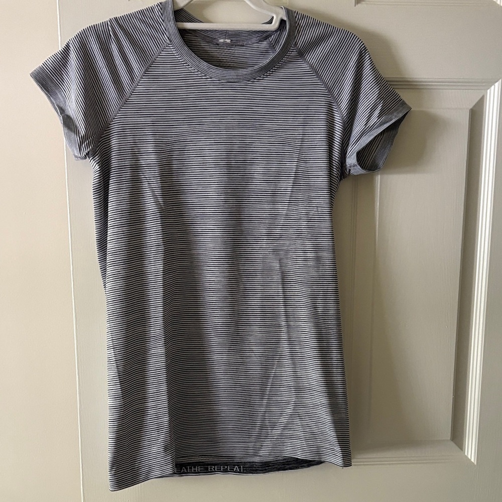 Lululemon Athletica Black and White Striped Tee